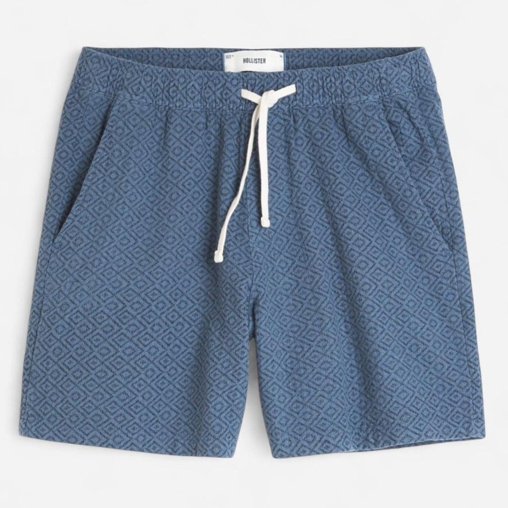 Hollister Men’s Dark Blue Pattern Linen Blend Shorts